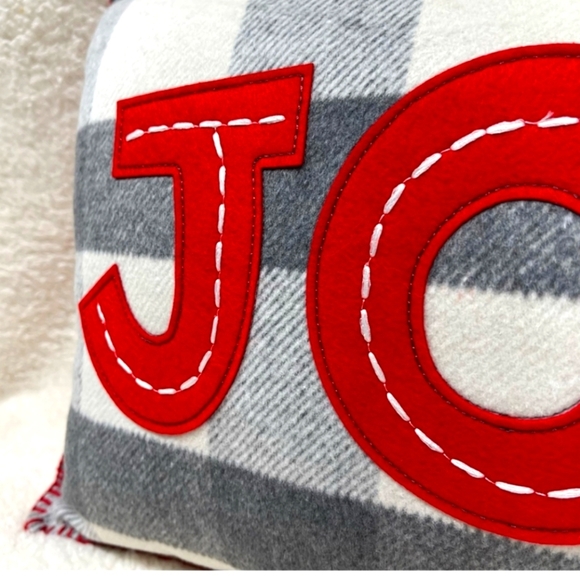 #149  12” x 18” JOY Decorative Pillow NEW - Christmas Checkered Plaid - Picture 3 of 5